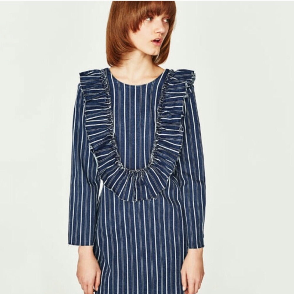 NWT ZARA DENIM DRESS WITH FRILL COLLAR